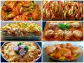 Sześć potraw, które stworzą efektowna kolacja dla znajomych: pieczony kurczak, zapiekanka warstwowa, faszerowana pieczeń, klopsiki w sosie, zapiekanka z serem i kurczak z warzywami.
