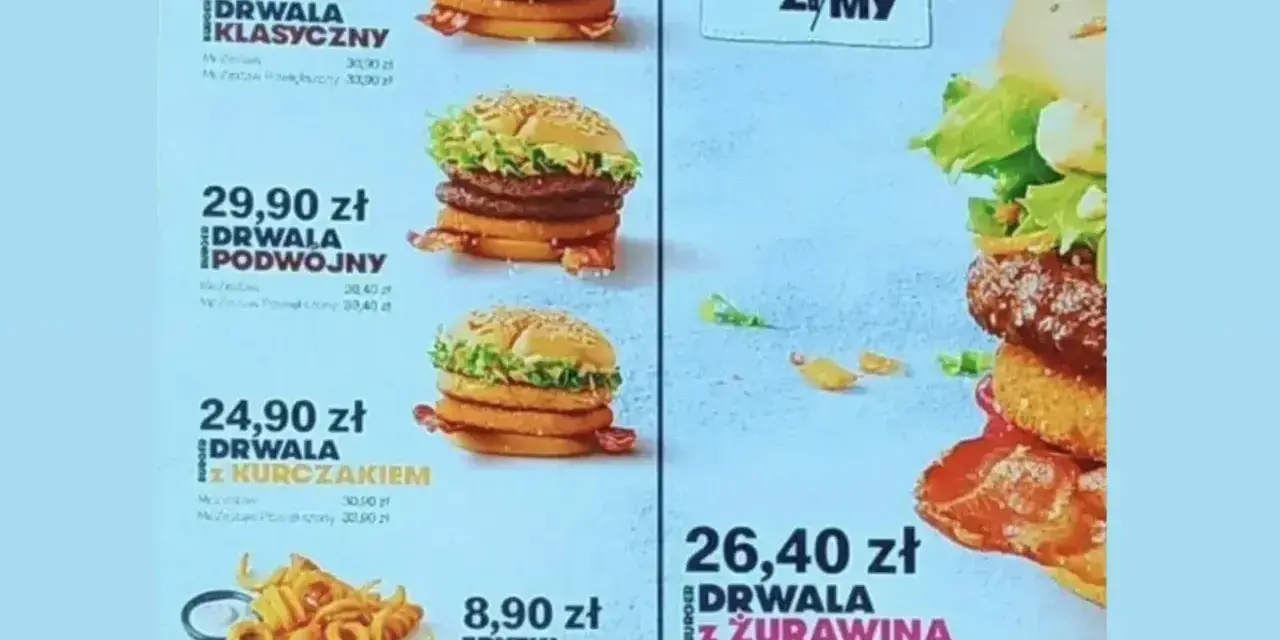 Menu z burgerami Drwala, w tym klasycznym, podwójnym i z kurczakiem. Zastanawiasz się nad mcchicken kcal?