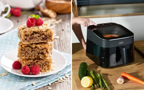 Pyszne ciastka owsiane z malinami i warzywa do przygotowania zdrowego śniadania z airfryer.