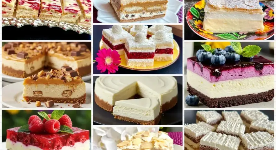 Kremowe, owocowe i czekoladowe rodzaje ciast: sernik, tiramisu, ciasto z malinami i borówkami, a także inne pyszności.