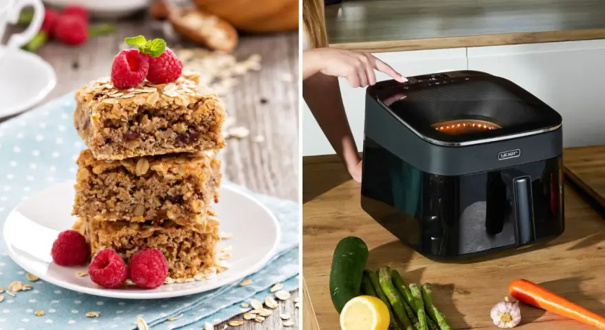 Pyszne ciastka owsiane z malinami i warzywa do przygotowania zdrowego śniadania z airfryer.