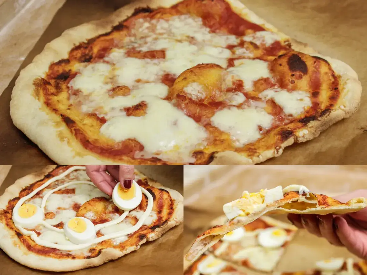 Pyszna pizza włoska przepis: ciasto, sos pomidorowy, ser i jajka. Idealna na szybki obiad.