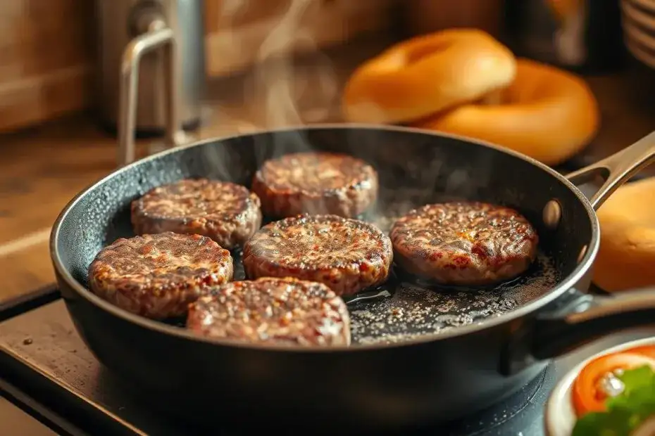 Smażenie burgera na patelni żeliwnej